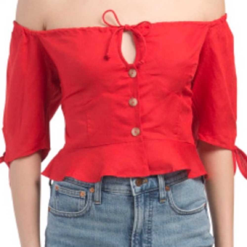 Red Carter NWT Red Square Puff Sleeve Crop Top